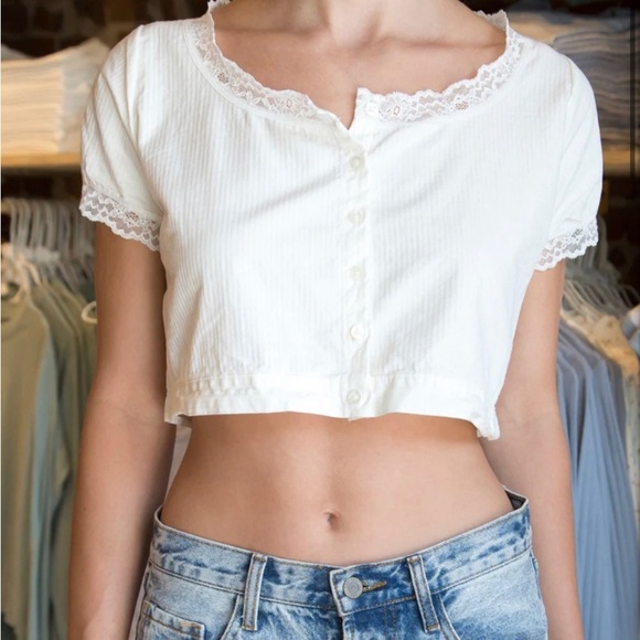 Brandy Melville Tops - ❗️LAST DAY CLOSET CLOSING❗️ Brandy Melville Button Crop Lace Top Cream One Size